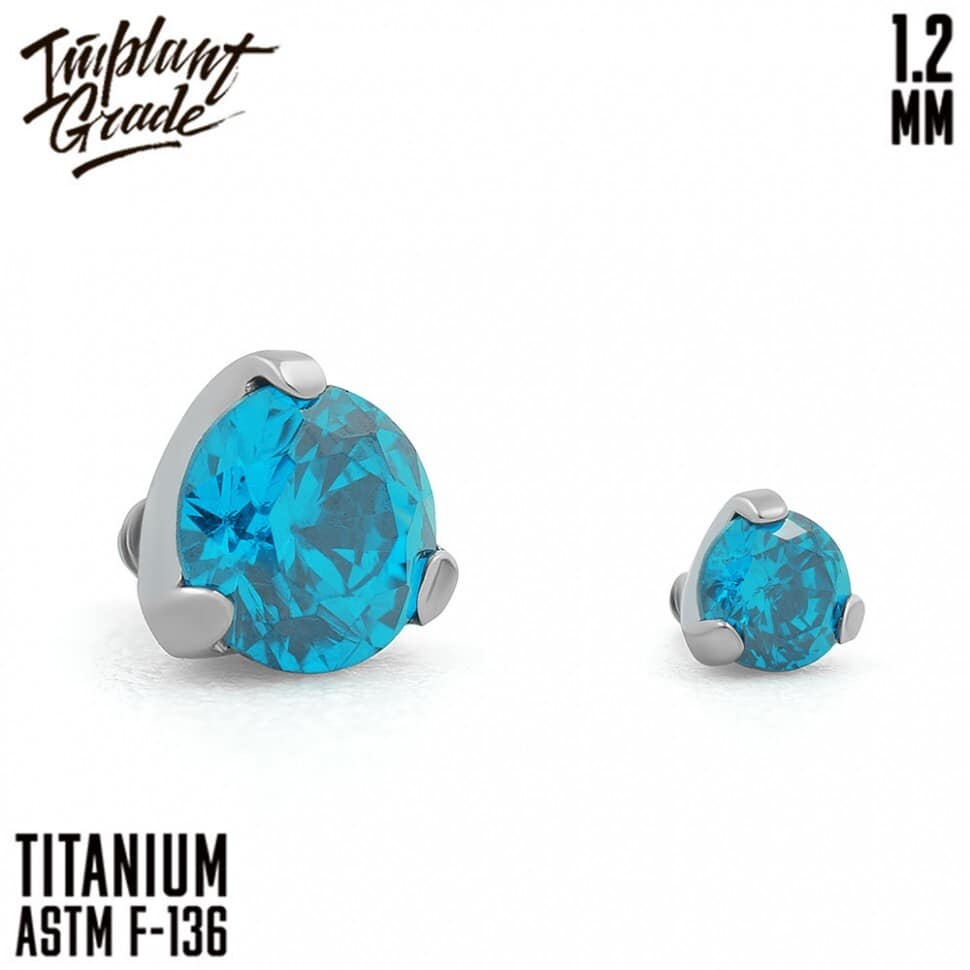 Накрутка Фианит Blue zircon Implant Grade 1.2 мм титан — Накрутка внутр. резьба