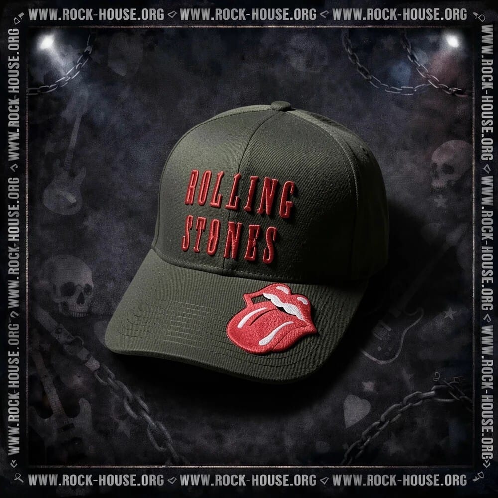 Бейсболка The Rolling Stones | красная надпись | 3D вышивка — фото товара