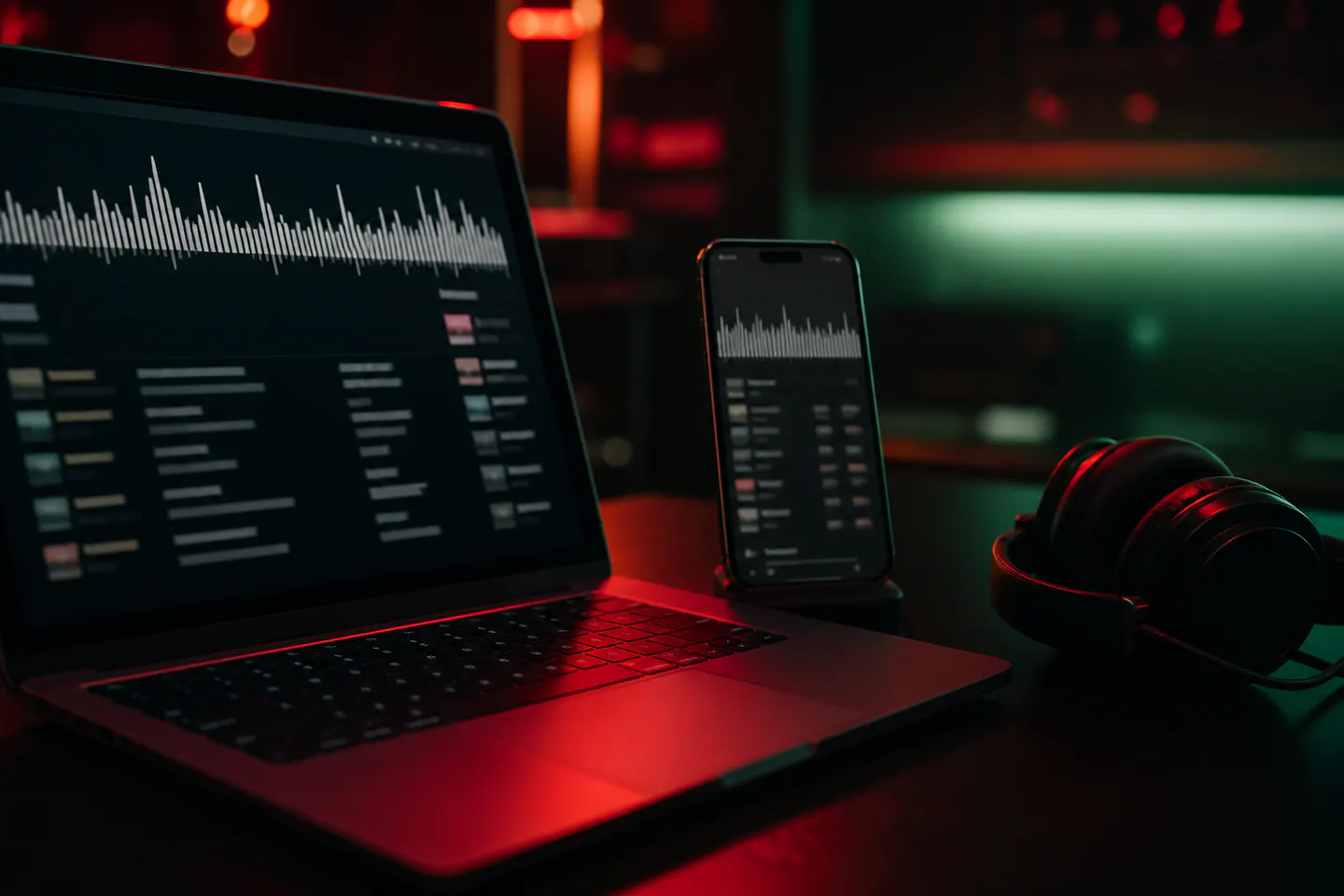 Ноутбук и смартфон с обезличенной статистикой прослушиваний рок-альбомов
